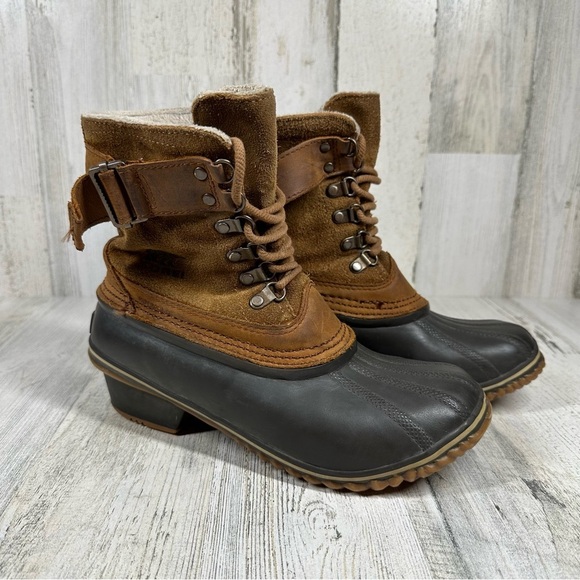 Sorel Women's Winter Fancy Lace Up II Mid Calf Brown Black Boots #1329 - Picture 7 of 10